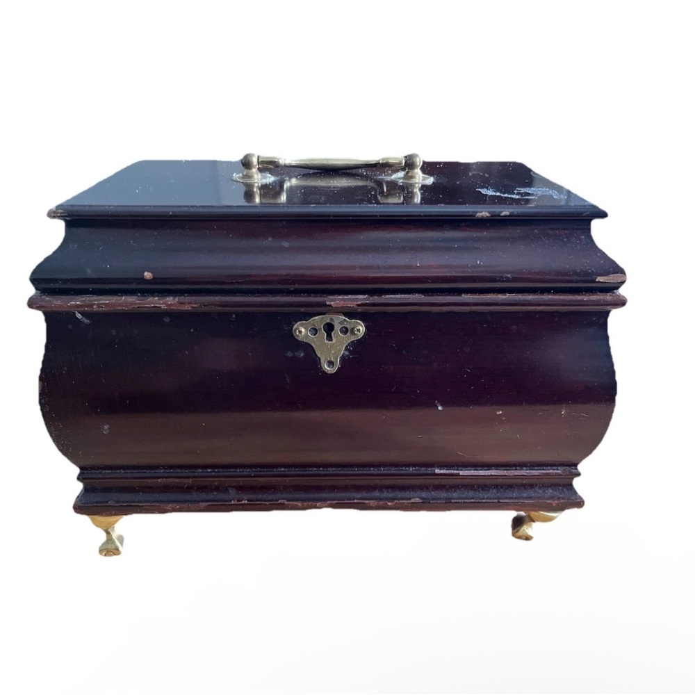Vintage Rosalco Commodore Collection Wood Jewelry Box Brass Accents 1987